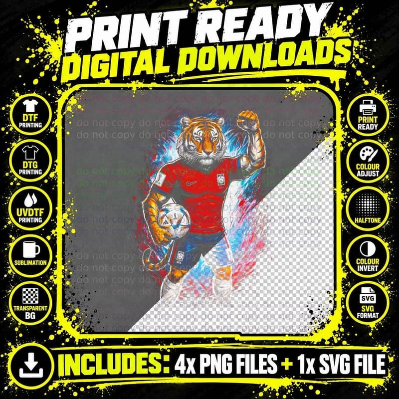 Anthro Tiger Footballer Striped Head Red South Korea Kit Png SVG Digital Bundle