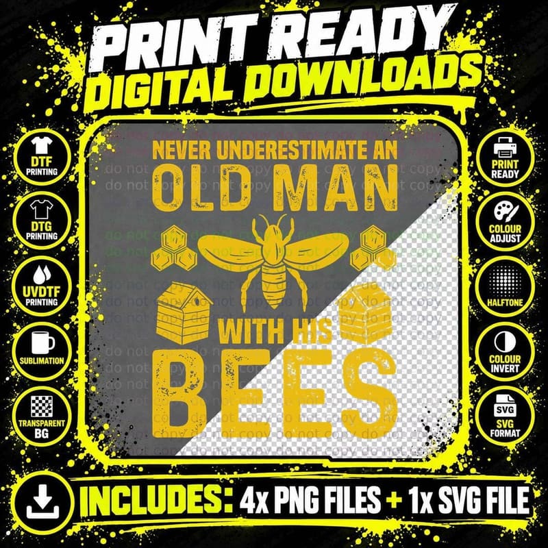 Apiary Bee Keeper an Old Man with His Bees Beekeeping Png SVG Digital Bundle
