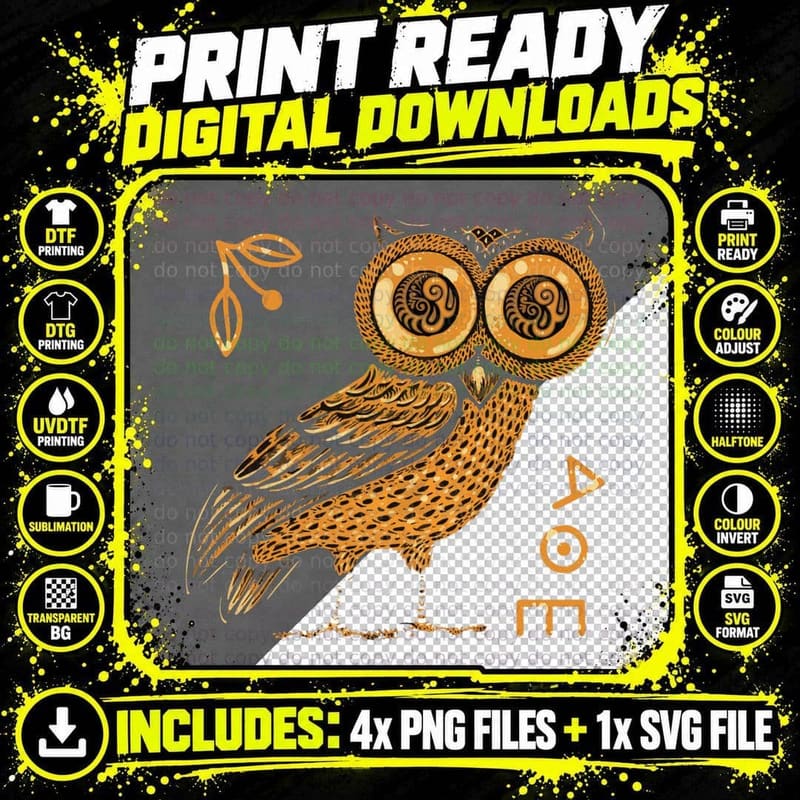 Athena's Owl - Greek Mythology - Ancient Greece T-Shirt Png SVG Digital Bundle