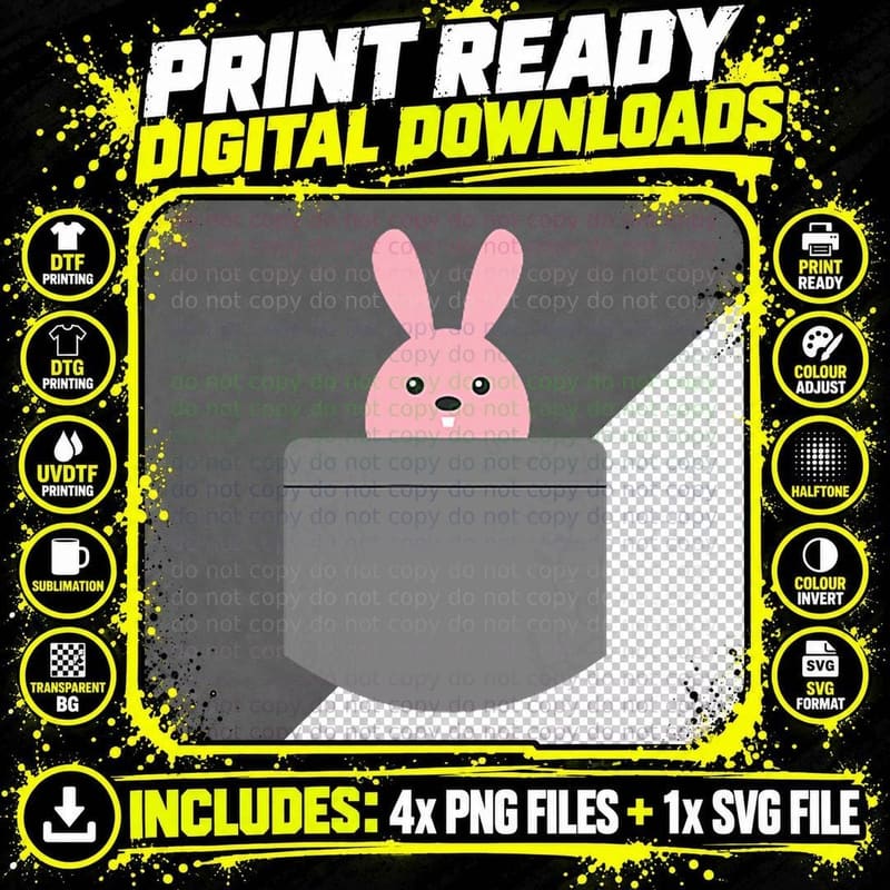 Baby Rabbit in Pocket Cute Animal Lover T-Shirt Png SVG Digital Bundle