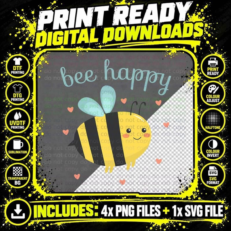 Be Happy Shirt Women Honey Bee Tshirt Kids Bee Happy Png SVG Digital Bundle