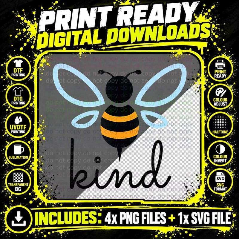 Be Kind - Bumblebee Bee Kind Kindness Gift Png SVG Digital Bundle