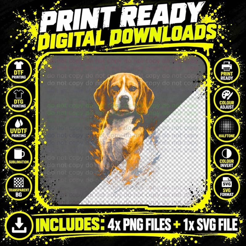 Beagle T-Shirt, Halftone Fire Beagle Graphic Tee Png SVG Digital Bundle