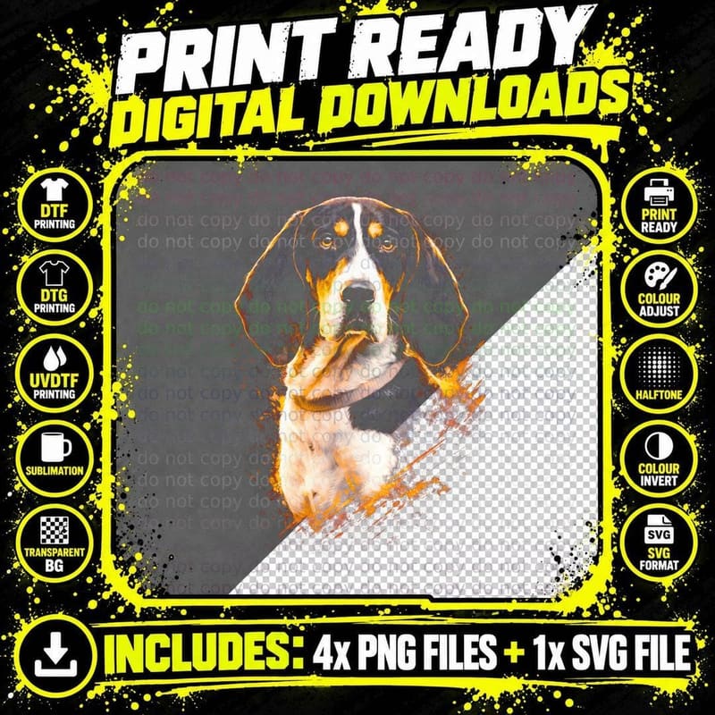 Beagle T-Shirt, Halftone Fire Portrait Beagle Graphic Png SVG Digital Bundle