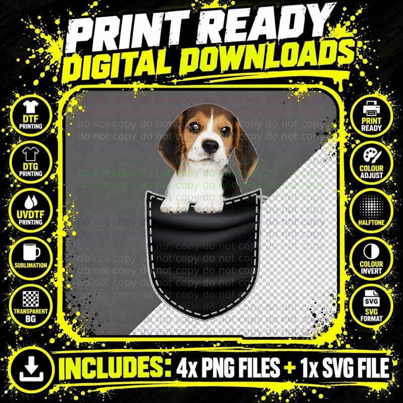 Beagle in Pocket T-Shirt, Pet Lover Apparel Png SVG Digital Bundle