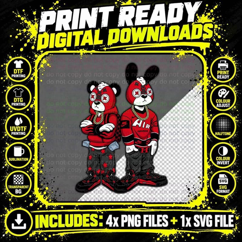 Bears Red Character Gold Chain Streetwear T-Shirt Png SVG Digital Bundle