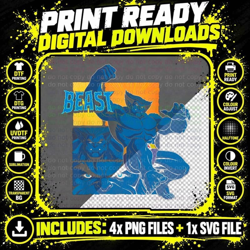 Beast Blue Orange Yellow Halftone Superhero Animal Png SVG Digital Bundle