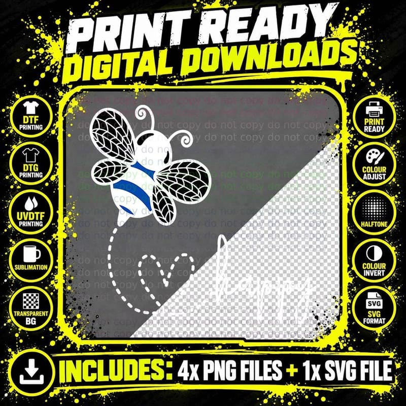 Bee Graphic and Happy Text Design Printed Short Sleeve. Png SVG Digital Bundle