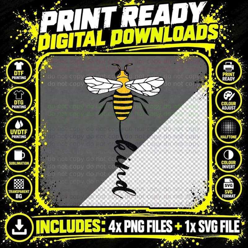 Bee Kind Tshirt for a Bee Lover, Bee Enthusiast Gift Png SVG Digital Bundle