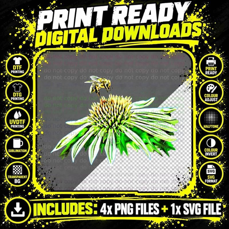 Bee Pollinating Flower Illustration a Buzz Pollination Png SVG Digital Bundle