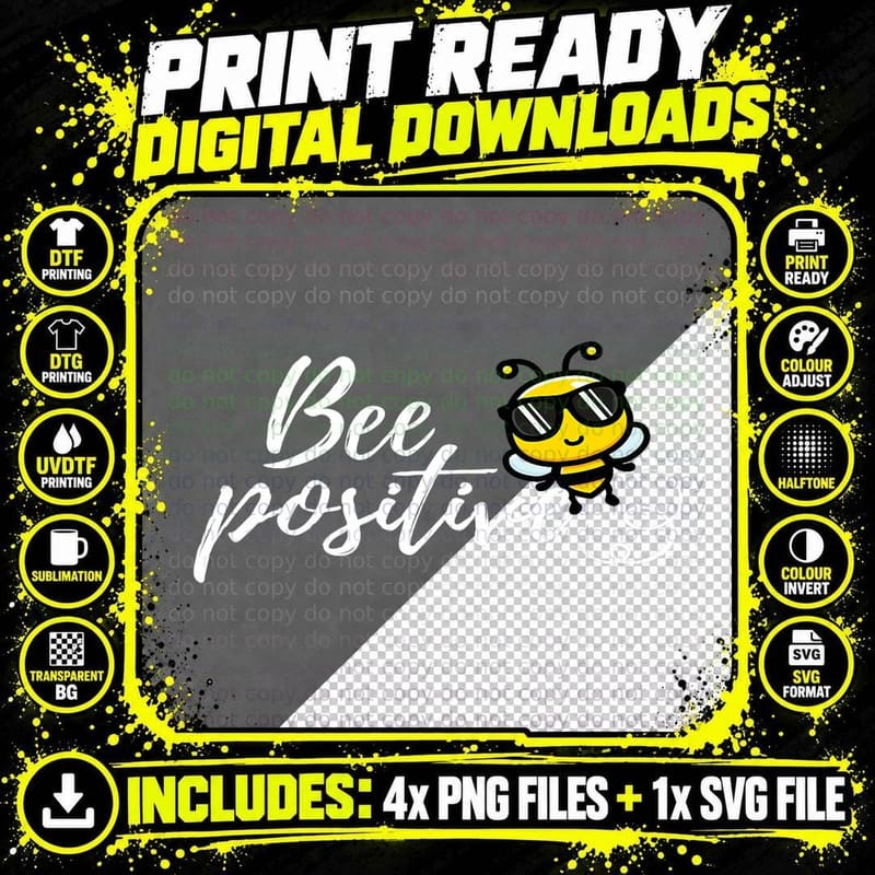 Bee Positive Kind Bumblebee Graphic T-Shirt Png SVG Digital Bundle