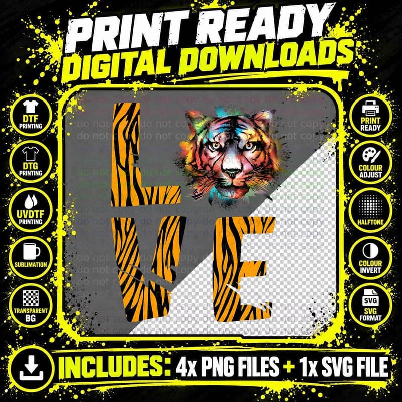 Bengal Tiger Love Art Paint Tiger Head Bengal Tiger Png SVG Digital Bundle