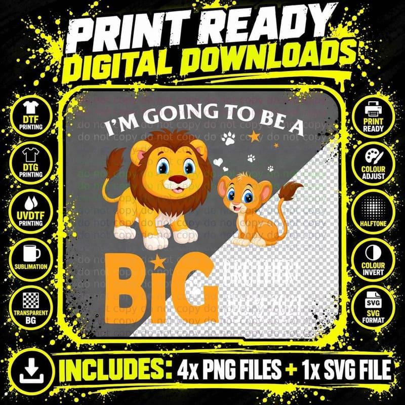 Big Brother Lion T-Shirt, Family Love Theme Png SVG Digital Bundle