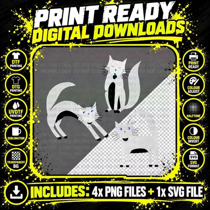 Black and White Tuxedo Cats T-Shirt Png SVG Digital Bundle