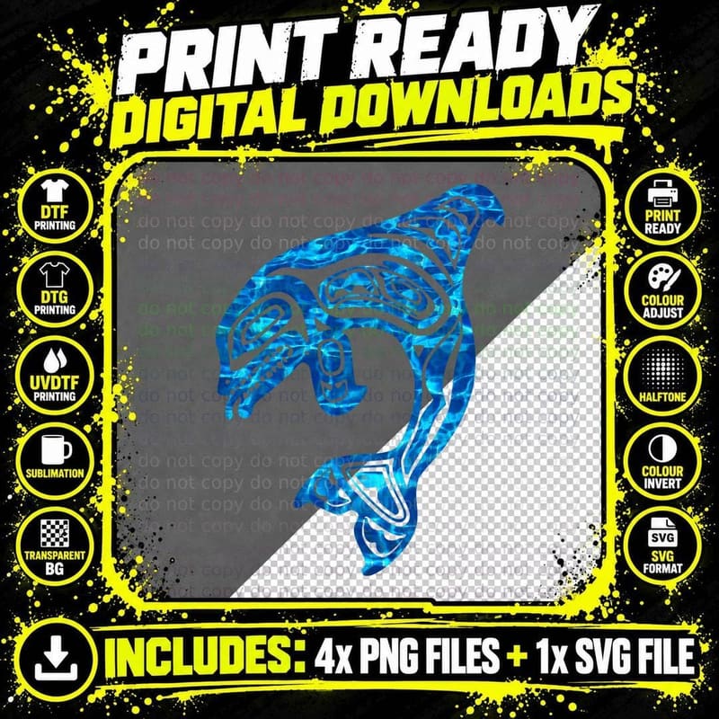 Blue Water Orca Killer Whale Native Pacific Northwest Png SVG Digital Bundle