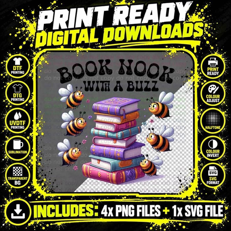 Book Nook with a Buzz Books T-Shirt Png SVG Digital Bundle