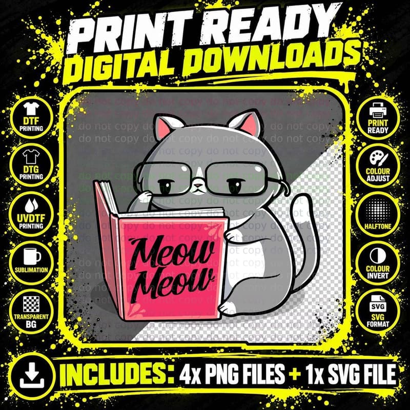 Books for Cats Meow Book T-Shirt Png SVG Digital Bundle