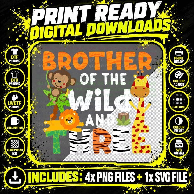 Brother of the Wild and Three Zoo Theme Party Safari Png SVG Digital Bundle