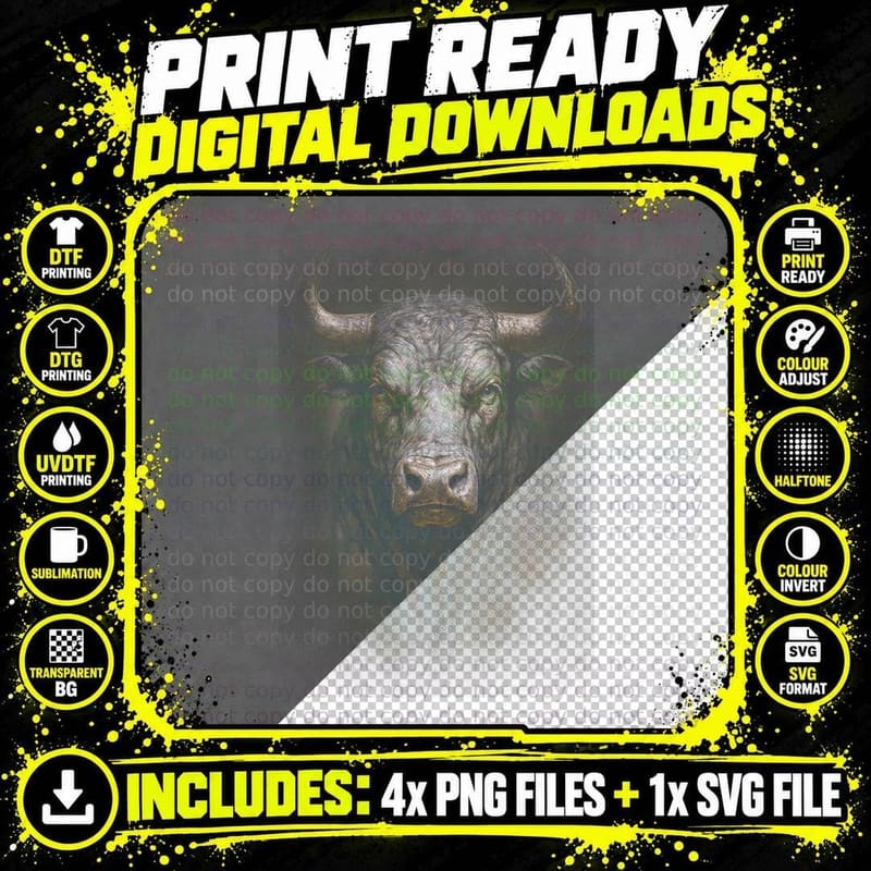 Bull T-Shirt, Halftone Bull Portrait Graphic Tee Png SVG Digital Bundle
