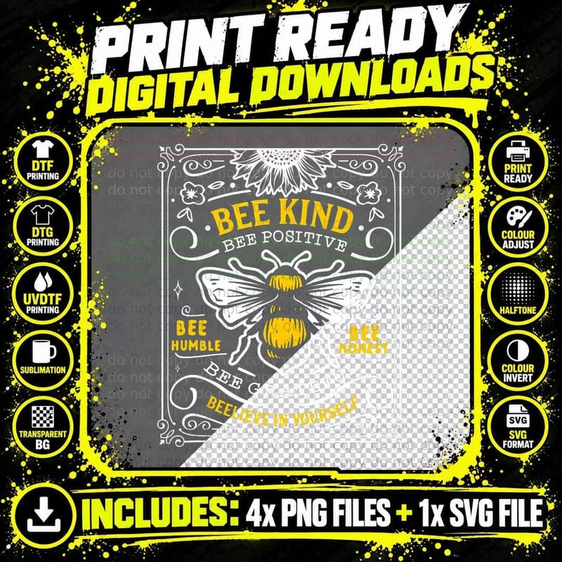 Bumblebee Bee Kind Bee Humble Save the Bees Cottage Core Png SVG Digital Bundle