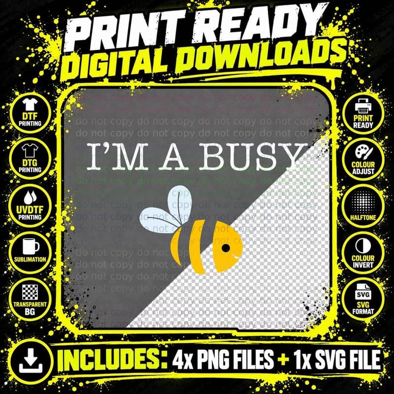 Busy Bee Cartoon Bumble Bee T-Shirt Png SVG Digital Bundle