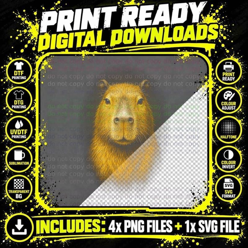 Calm Capybara Portrait T-Shirt, Nature Art Print Png SVG Digital Bundle