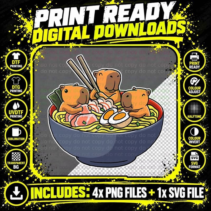 Capybara Eating Ramen T-Shirt Png SVG Digital Bundle