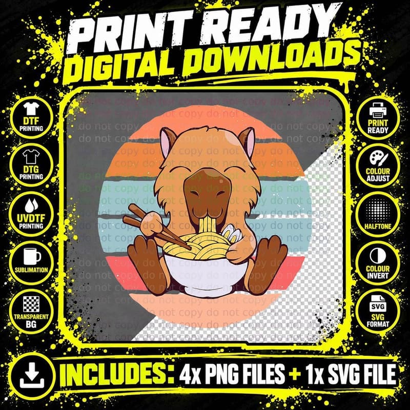 Capybara Eats Noodles T-Shirt Png SVG Digital Bundle