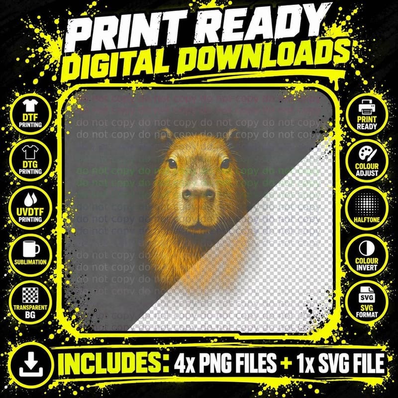 Capybara T-Shirt, Halftone Capybara Portrait Graphic Tee Png SVG Digital Bundle