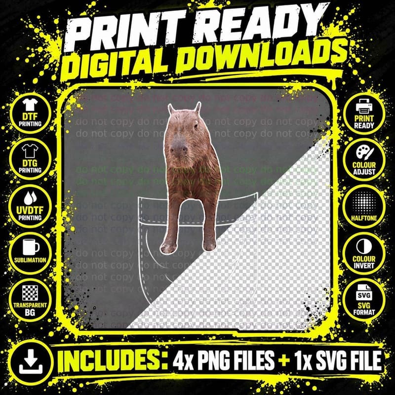 Capybara in Pocket, Cute Animal, Nature Lover Gift Png SVG Digital Bundle