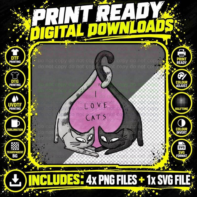 Cats Are Ace and I Love Them T-Shirt Png SVG Digital Bundle