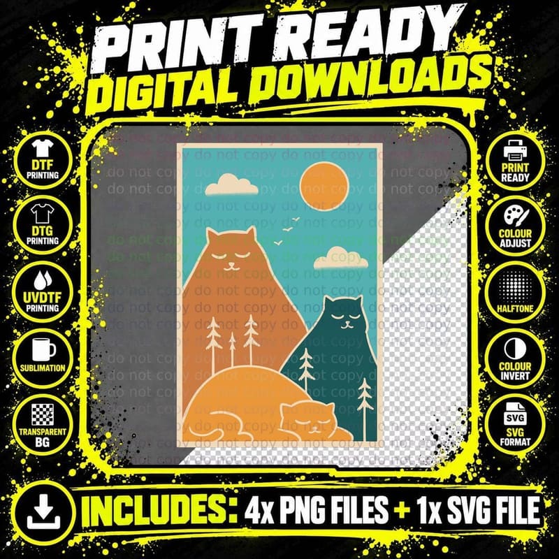 Cats Nature Mountains T-Shirt Png SVG Digital Bundle