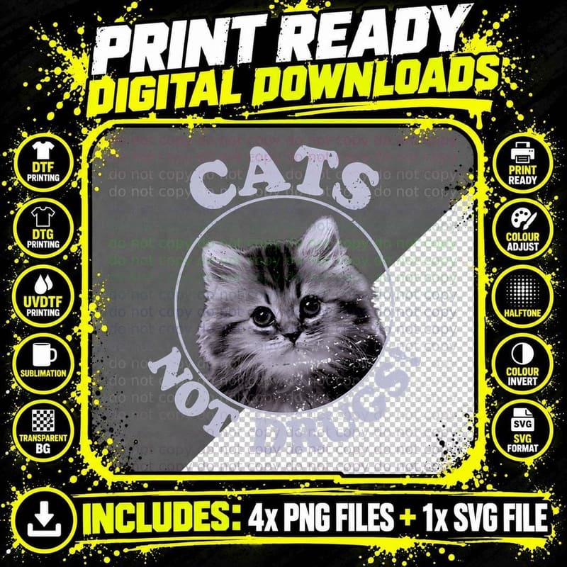 Cats Not Drugs Munchkin British Longhair T-Shirt Png SVG Digital Bundle
