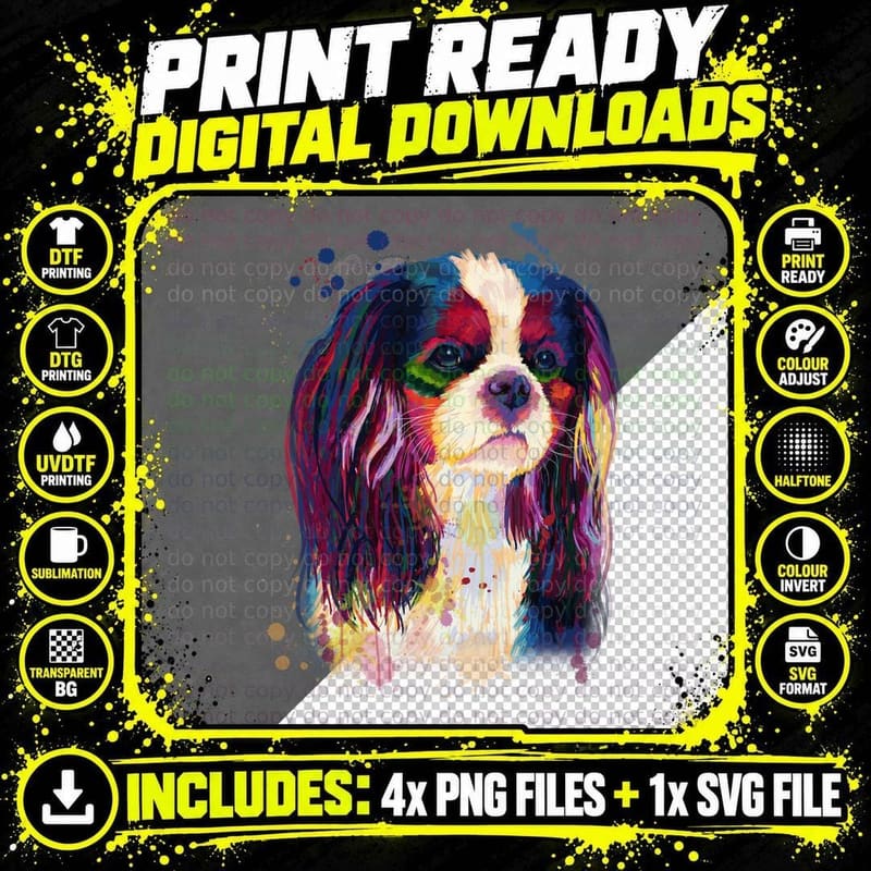 Cavalier King Charles Spaniel T-Shirt, Pop Art Style Png SVG Digital Bundle