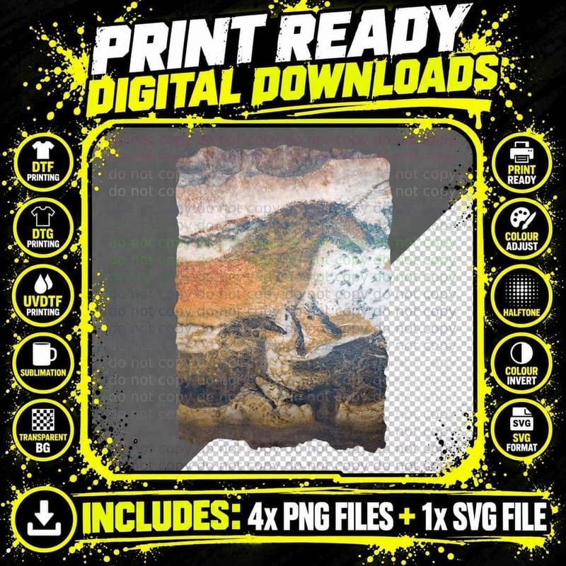 Cave Painting Shirt Prehistoric Art Horses in Lascaux Png SVG Digital Bundle