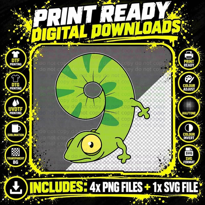 Chameleon Reptile Lover Graphic T-Shirt Png SVG Digital Bundle
