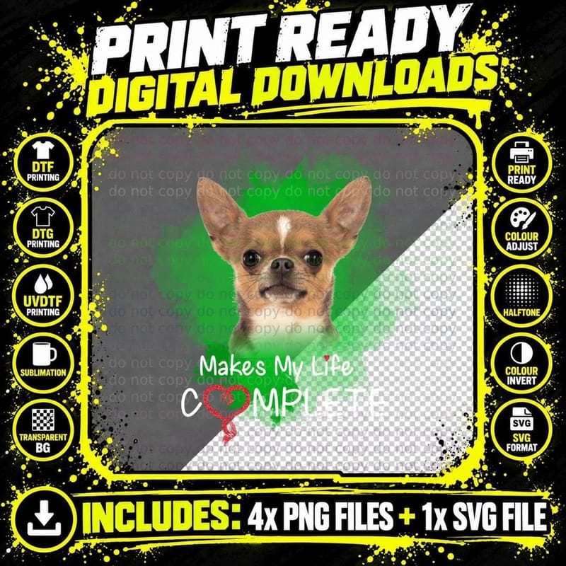 Chihuahua T-Shirt, Whimsical Art Print, Pet Lover Apparel Png SVG Digital Bundle