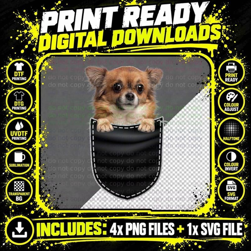 Chihuahua in Pocket T-Shirt, Pet Lover Apparel Png SVG Digital Bundle