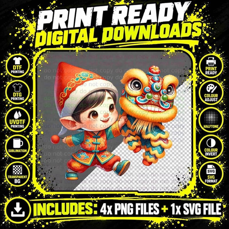 Chinese New Year Lion Dance Lunar New Year T-Shirt Png SVG Digital Bundle