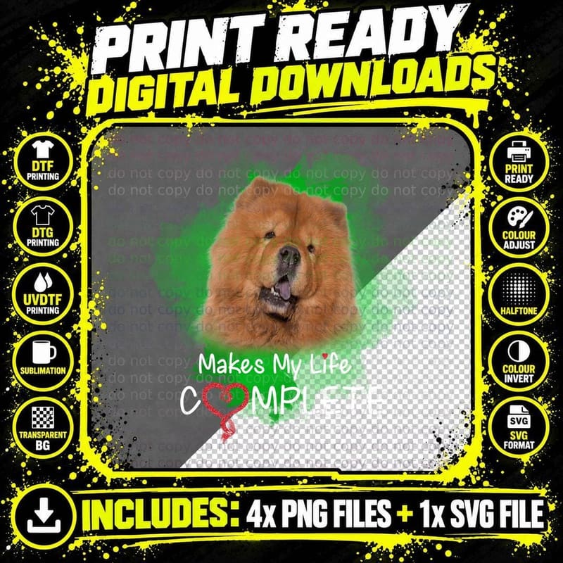 Chow T-Shirt, Fluffy Furry Friend, Pet Lover Apparel Png SVG Digital Bundle