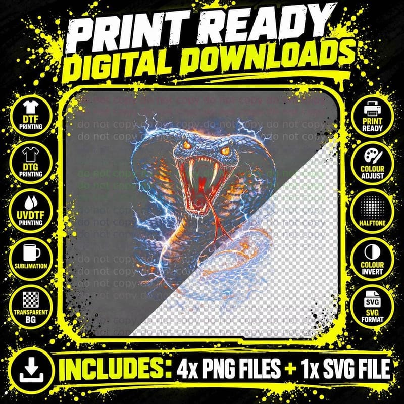 Cobra T-Shirt, Halftone Electric Blue Cobra Graphic Tee Png SVG Digital Bundle