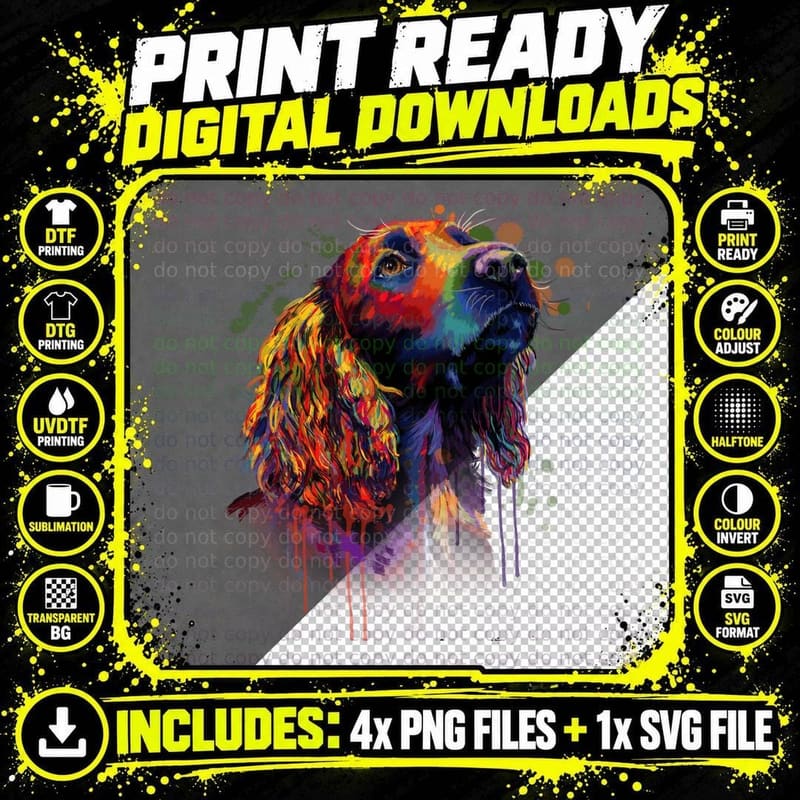 Cocker Spaniel Rainbow Portrait T-Shirt Png SVG Digital Bundle