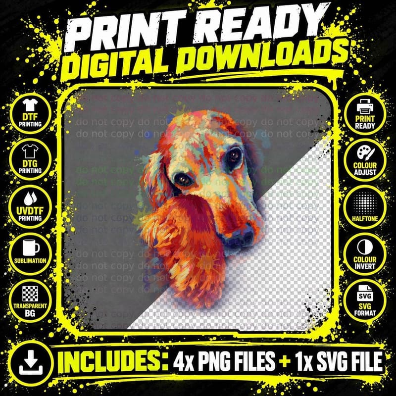 Cocker Spaniel Watercolor Portrait T-Shirt Png SVG Digital Bundle