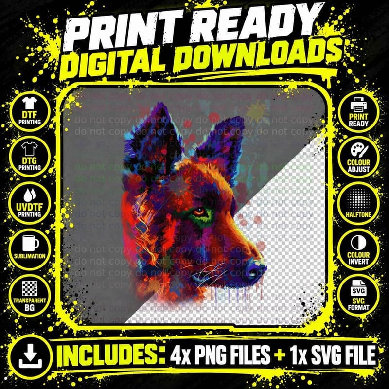 Colorful German Shepherd T-Shirt, Abstract Art Style Png SVG Digital Bundle