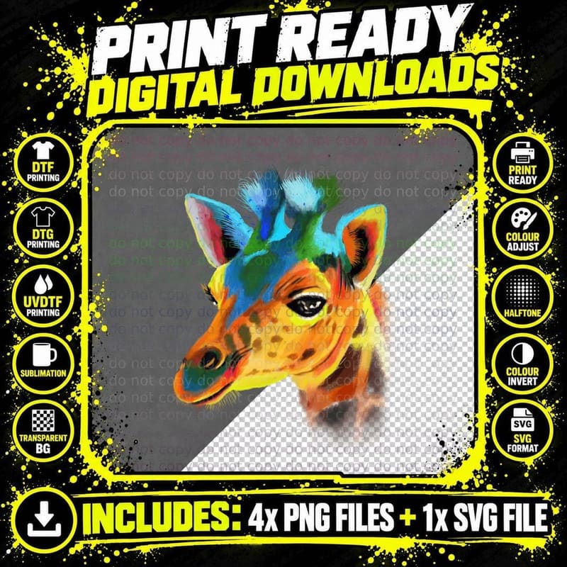 Colorful Giraffe T-Shirt, Abstract Art Print Png SVG Digital Bundle