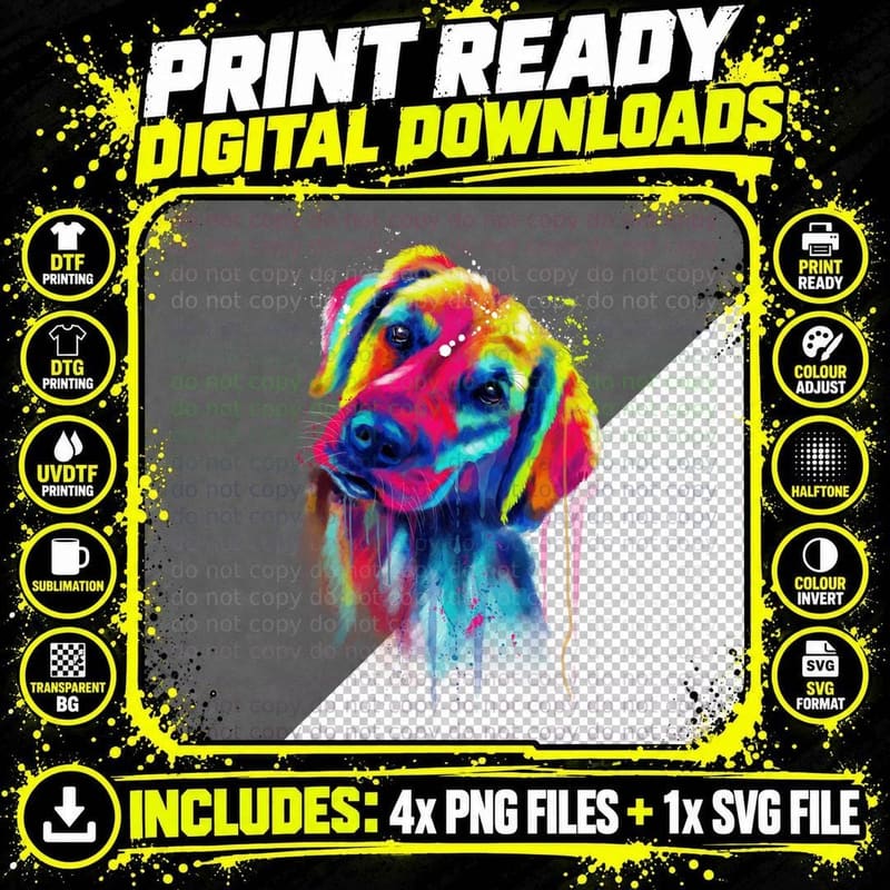 Colorful Golden Retriever T-Shirt, Abstract Art Style Png SVG Digital Bundle