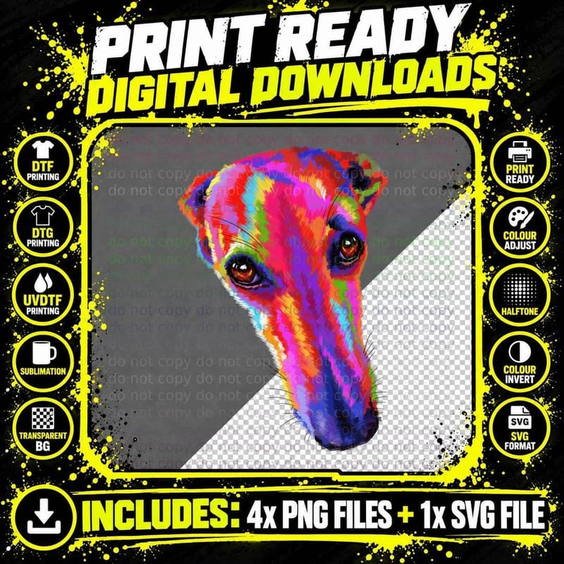 Colorful Greyhound T-Shirt, Pop Art Style Png SVG Digital Bundle