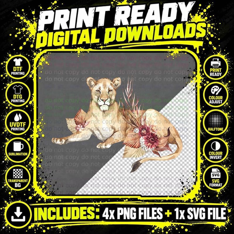 Colorful Lioness I Lioness Art I Aesthetic Lioness, Lion Png SVG Digital Bundle