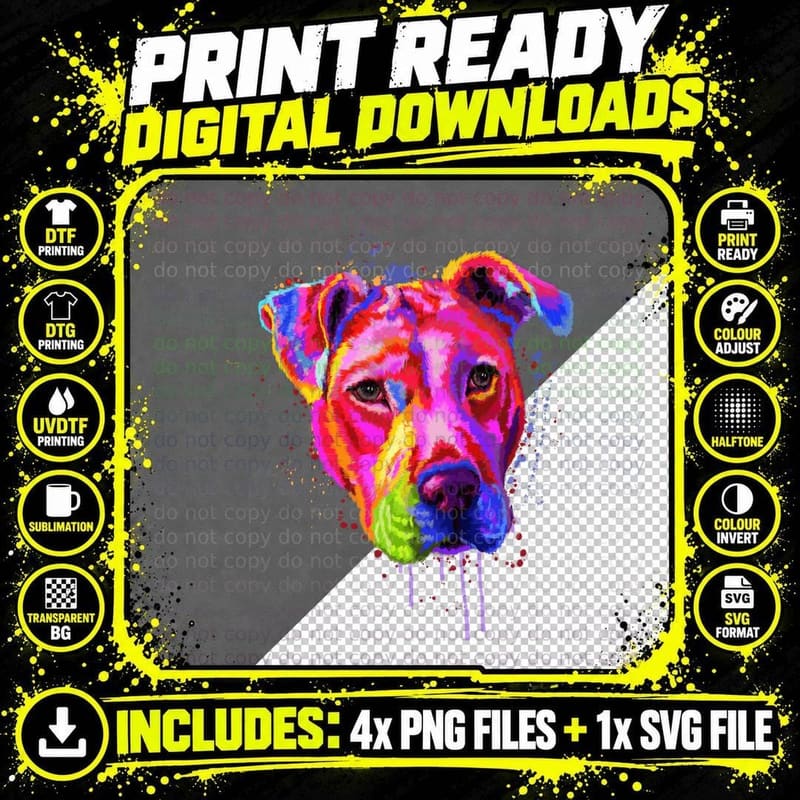 Colorful Pit Bull T-Shirt, Pop Art Style Png SVG Digital Bundle
