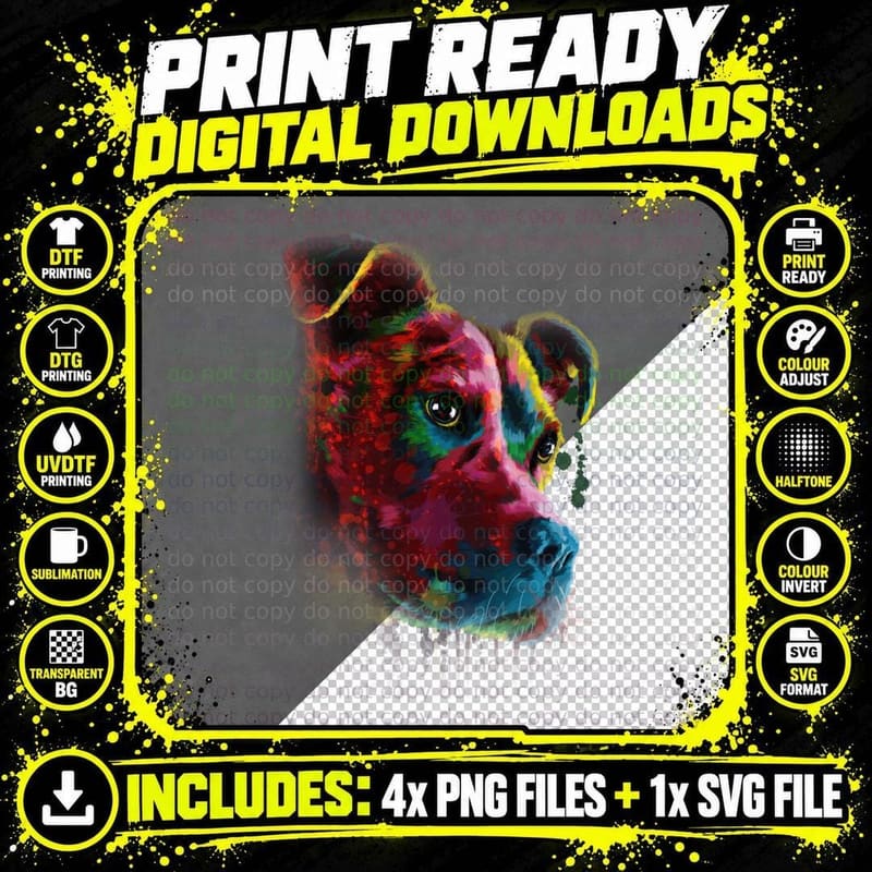 Colorful Pitbull T-Shirt, Abstract Art Style Png SVG Digital Bundle